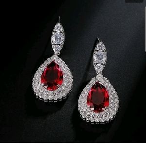 Red  or blue simulated stone silver post earrings